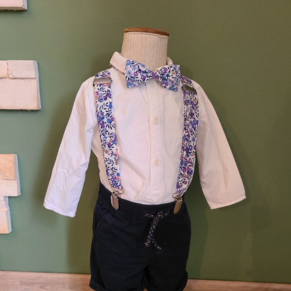 Kit bretelles et noeud papillon enfant en tissu fleuri