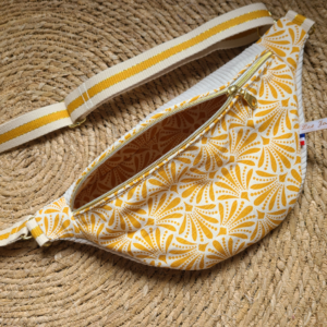 Sac banane jaune et velours blanc cassé