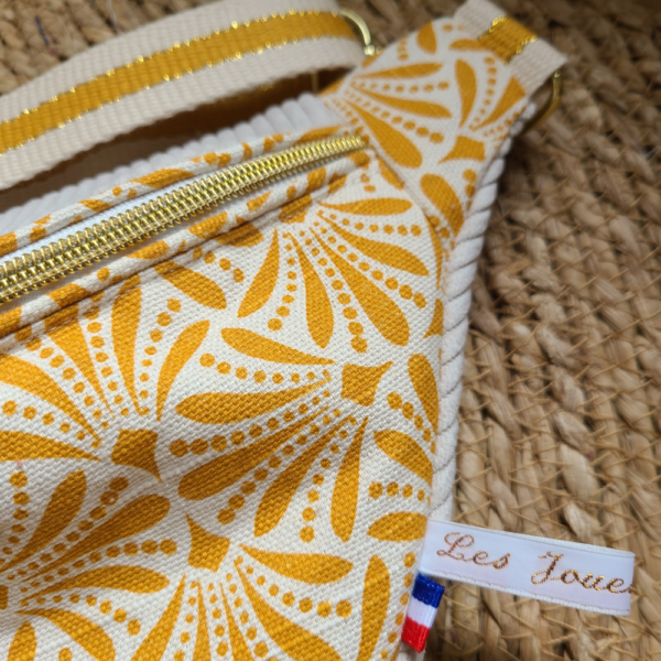 Sac banane en tissu jaune et velours blanc