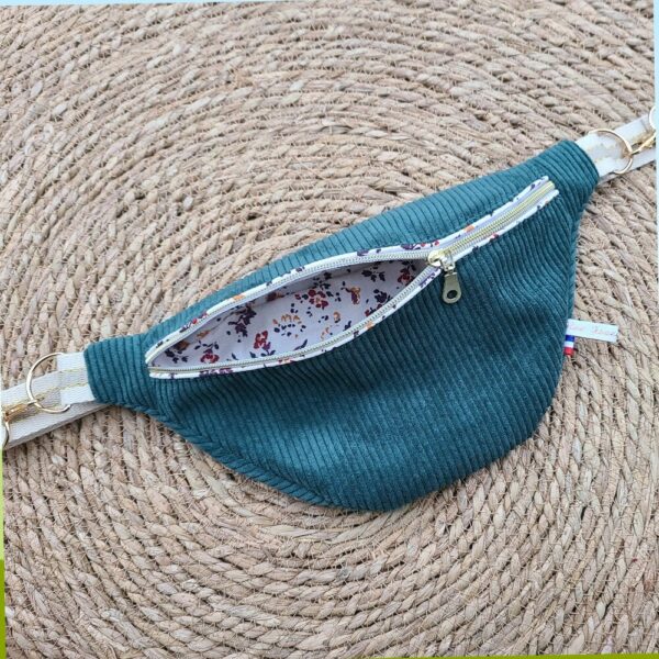 sac banane velours verts foncé et tissus fleuri