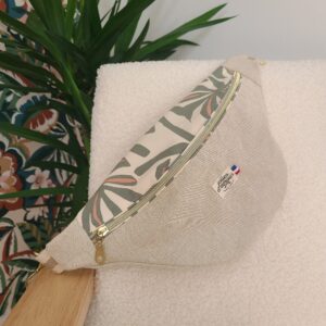 sac banane lin beige et feuillages