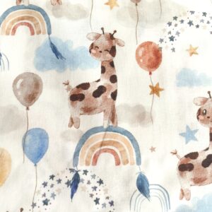 tissu coton imprimé girafe et nuages